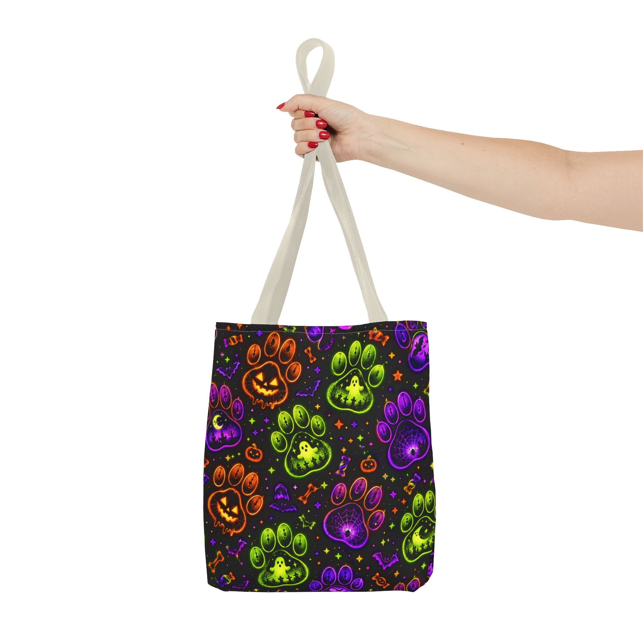 Spooky Neon Paw Print Tote Bag – Halloween Dog Lover Gift