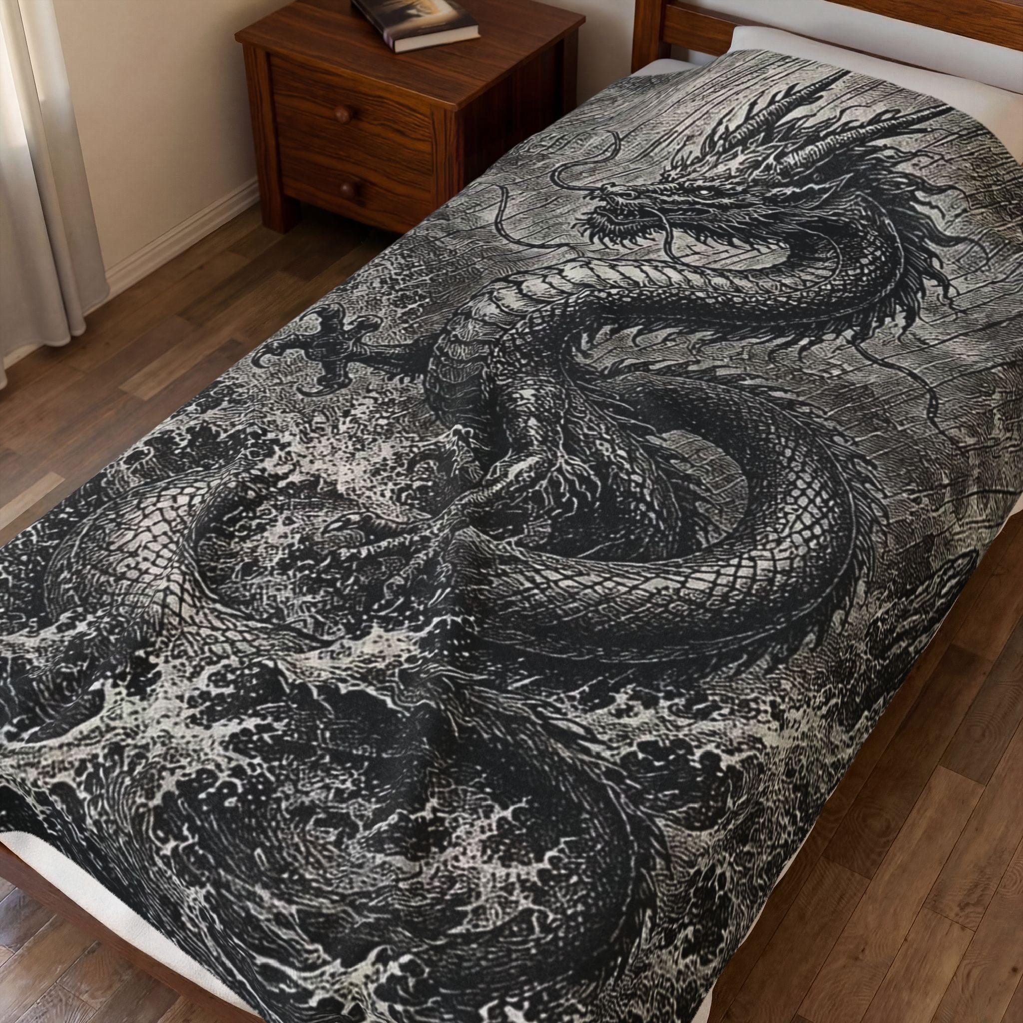 Japanese dragon plush throw Printify