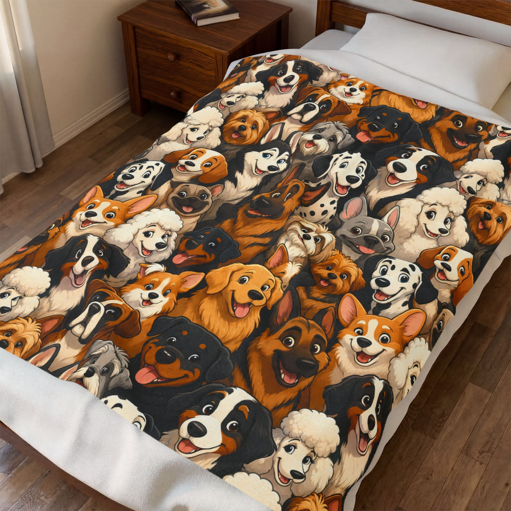 Different breed dog blanket fun cartoon art Printify