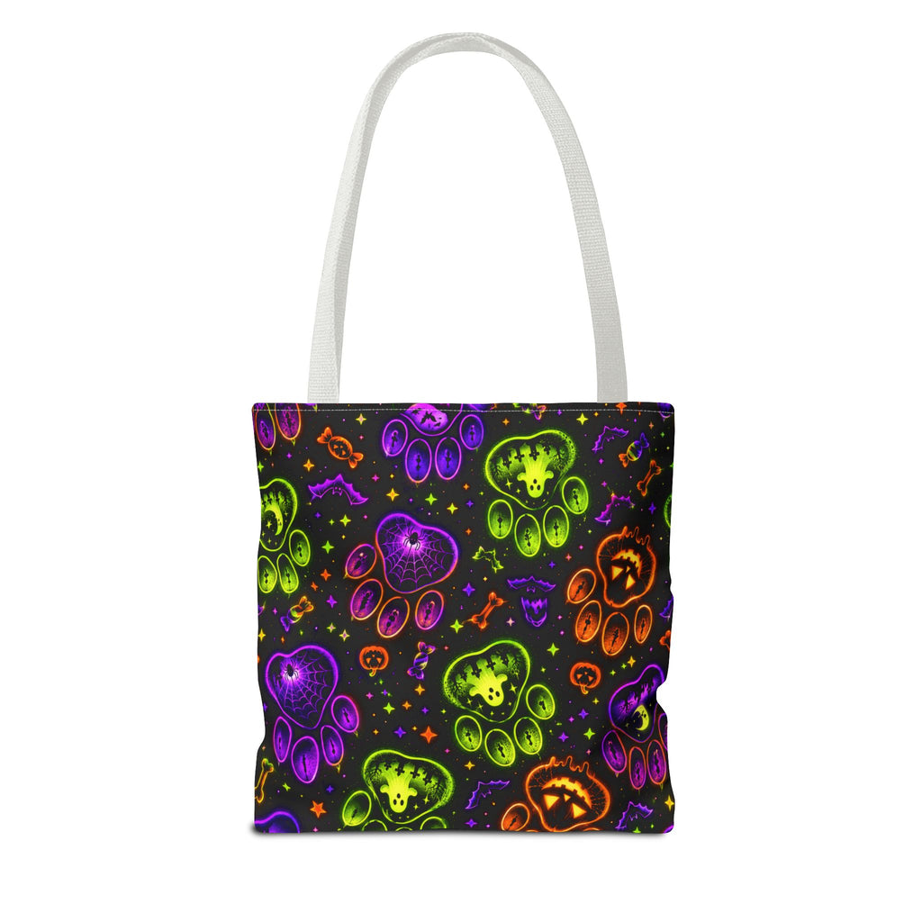 Spooky Neon Paw Print Tote Bag – Halloween Dog Lover Gift