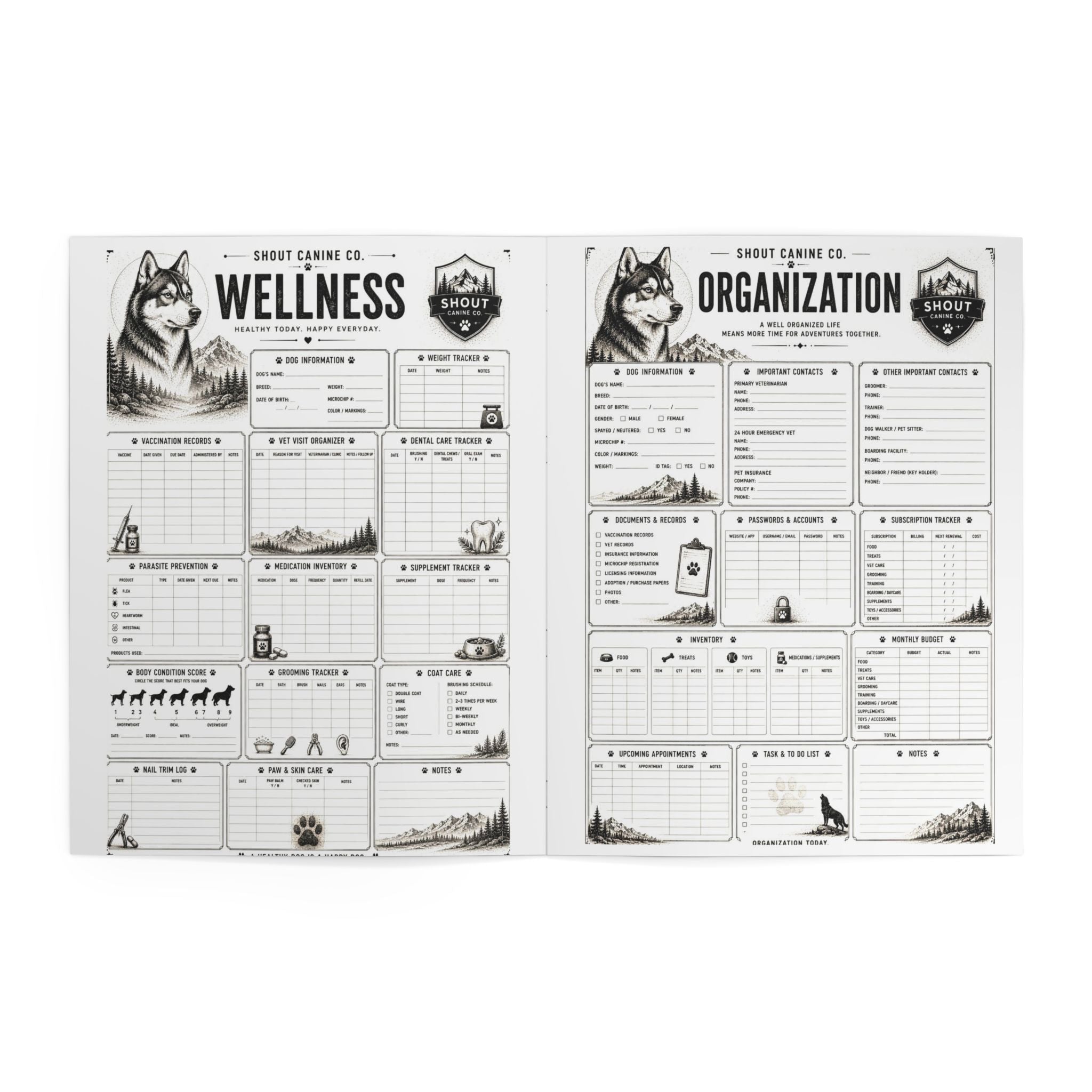 SHOUT Canine Co. Dog Care & Training Log