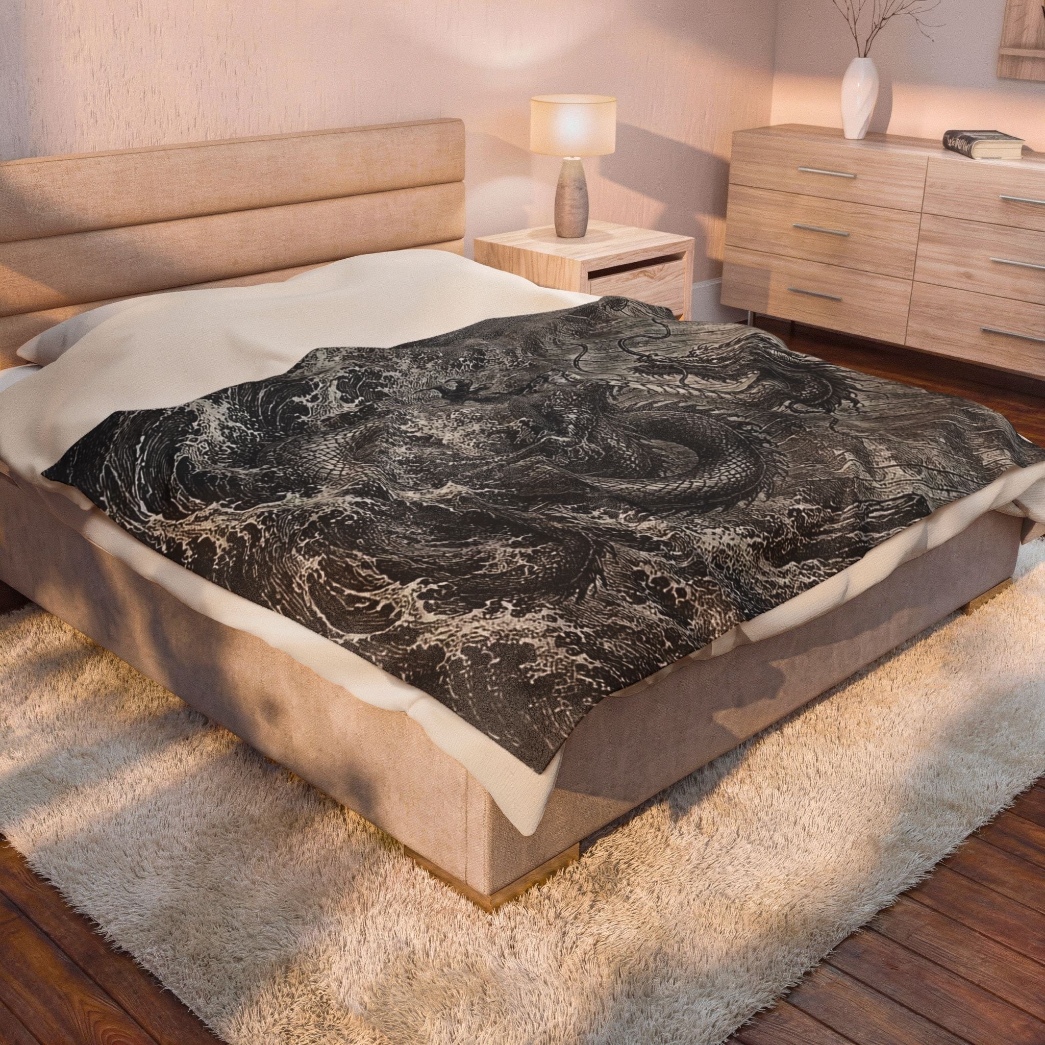 Japanese dragon plush throw Printify