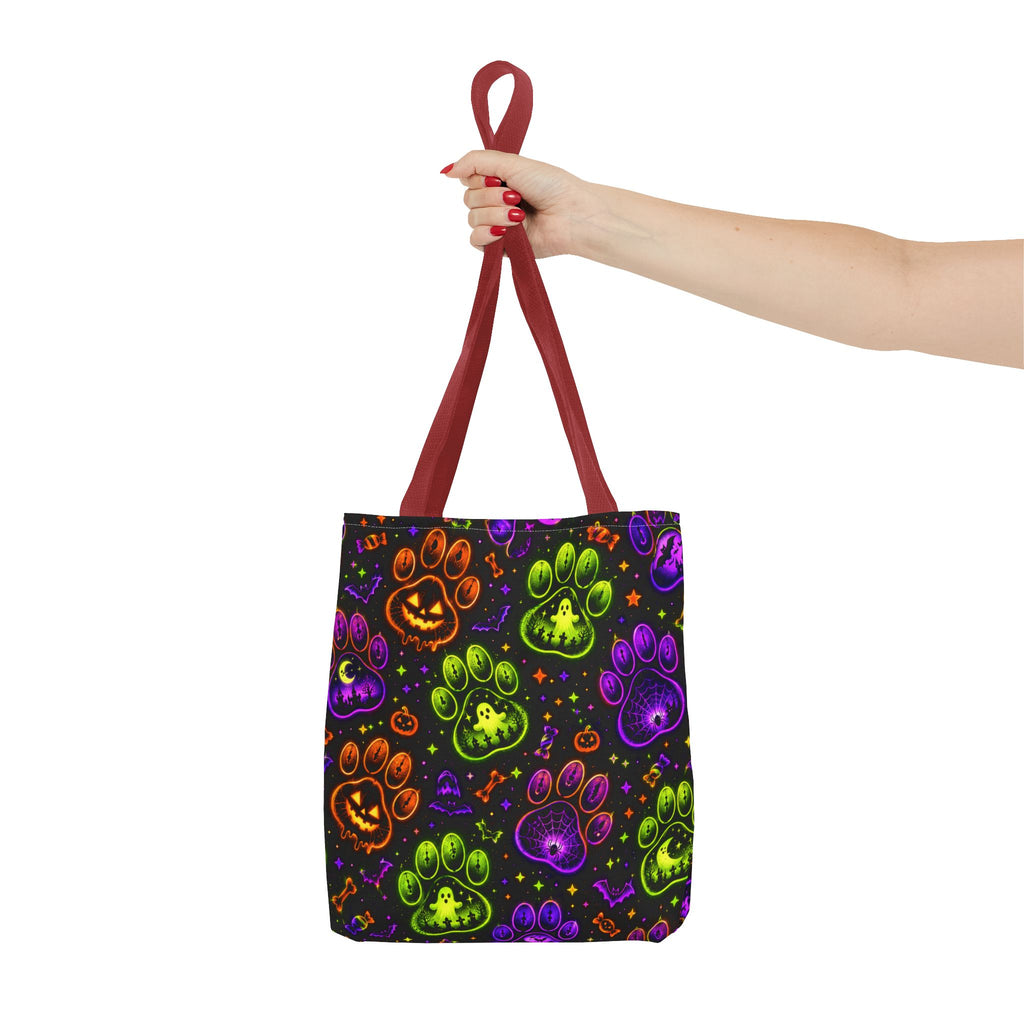 Spooky Neon Paw Print Tote Bag – Halloween Dog Lover Gift