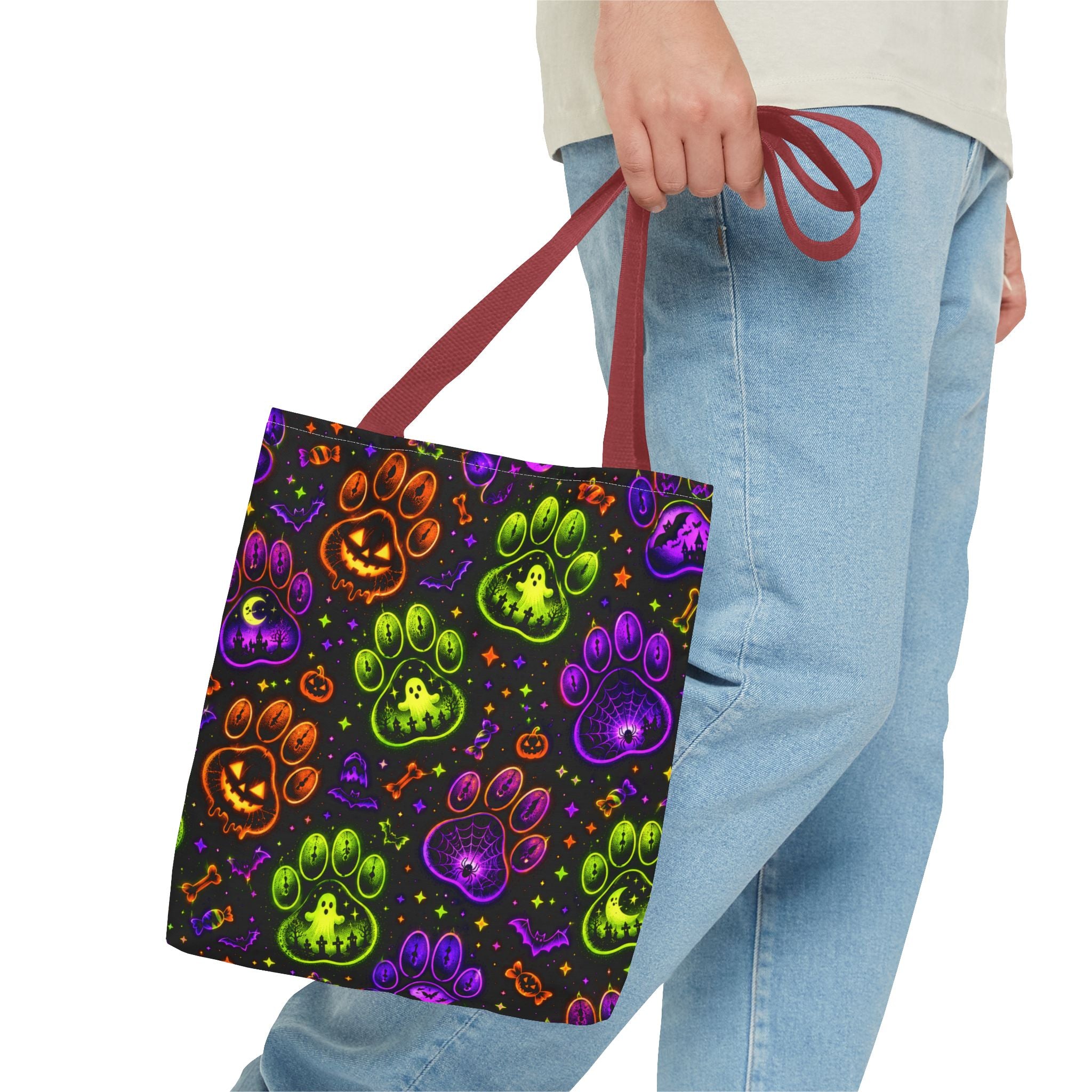 Spooky Neon Paw Print Tote Bag – Halloween Dog Lover Gift