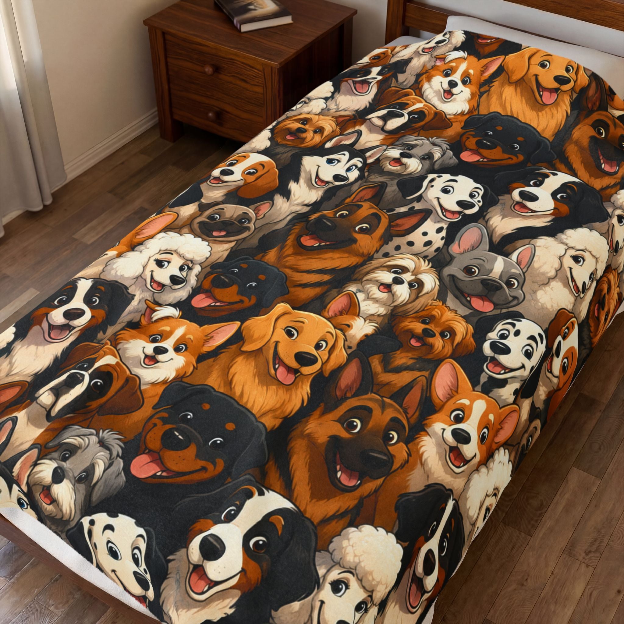 Different breed dog blanket fun cartoon art Printify