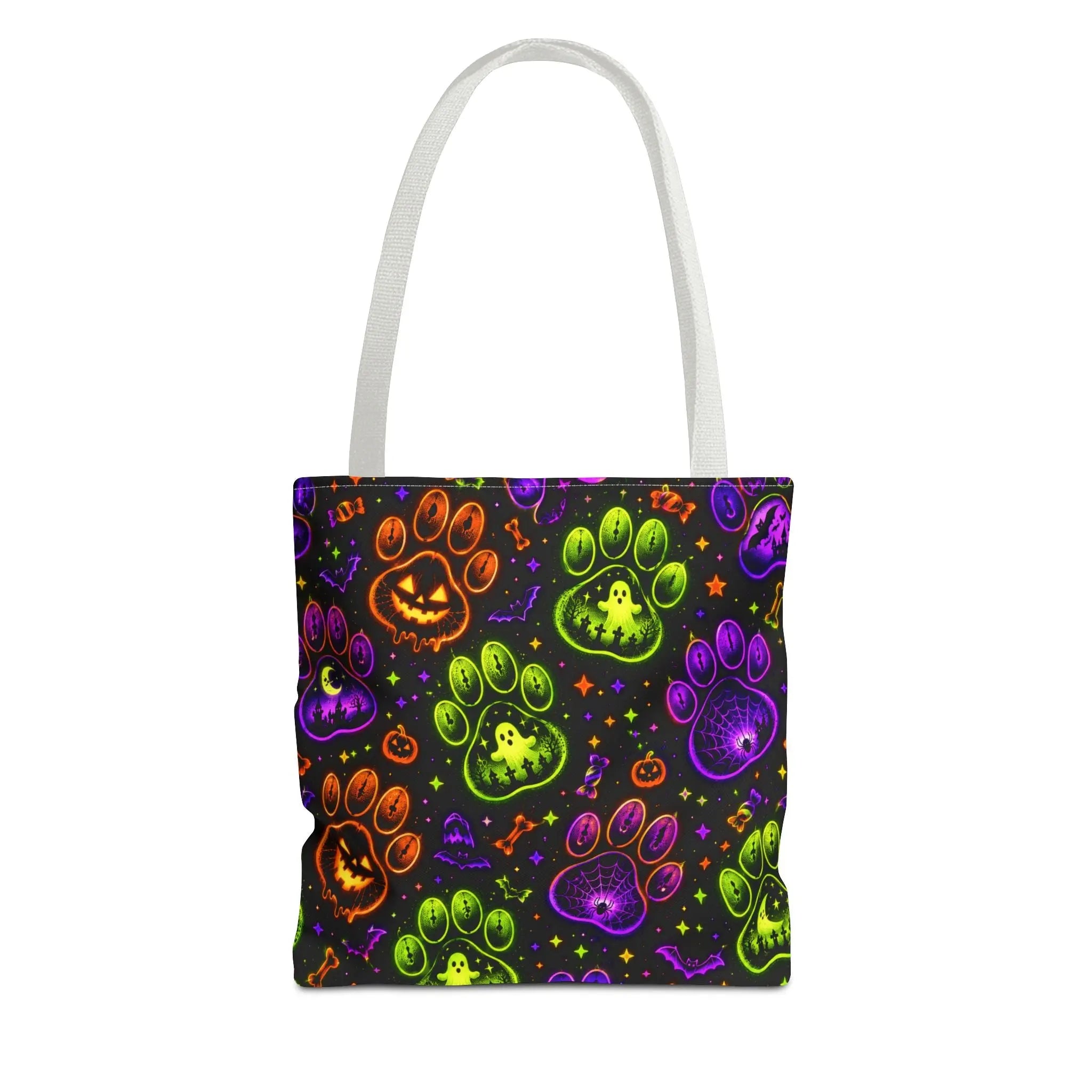 Spooky Neon Paw Print Tote Bag – Halloween Dog Lover Gift Printify