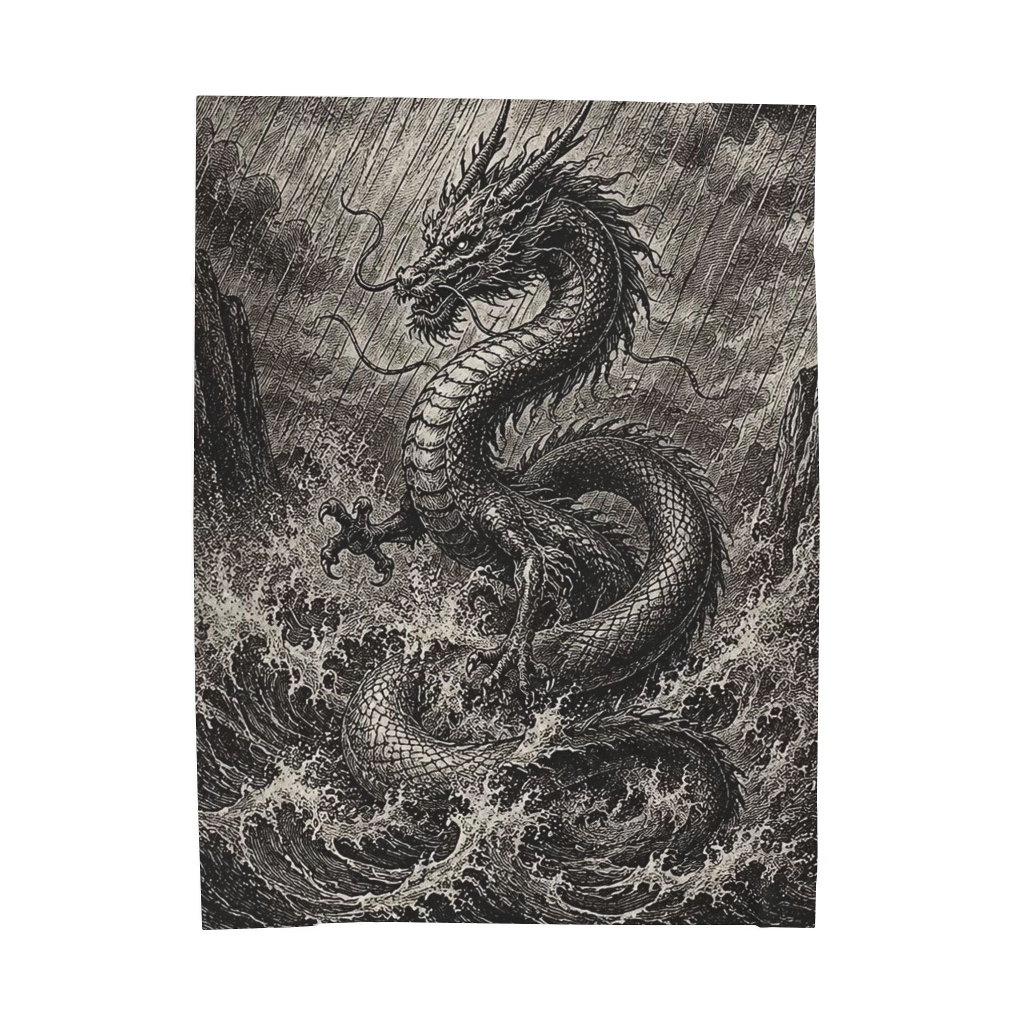 Japanese dragon plush throw Printify