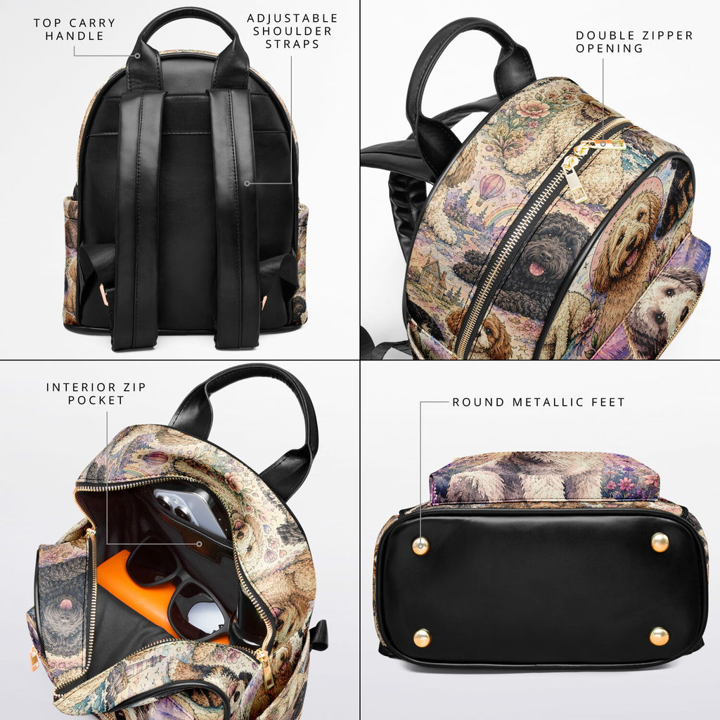 Pastel Doodle Adventure Mini Backpack | Dog Lover Backpack | Sheepadoodle, Goldendoodle & Bernedoodle Inspired Mini Backpack - AOP