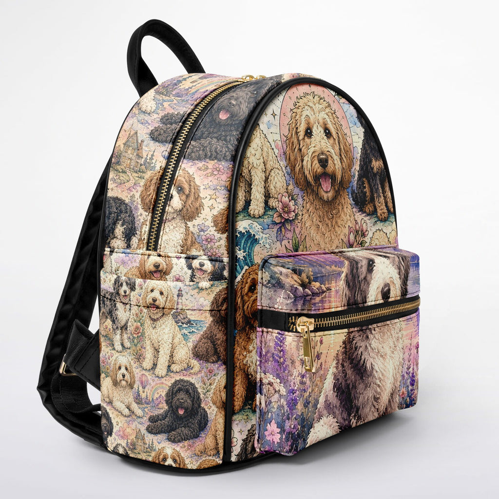 Pastel Doodle Adventure Mini Backpack | Dog Lover Backpack | Sheepadoodle, Goldendoodle & Bernedoodle Inspired Mini Backpack - AOP