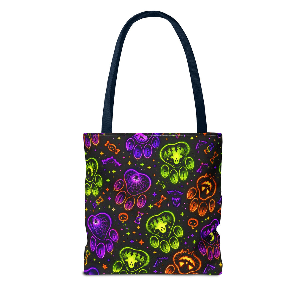 Spooky Neon Paw Print Tote Bag – Halloween Dog Lover Gift