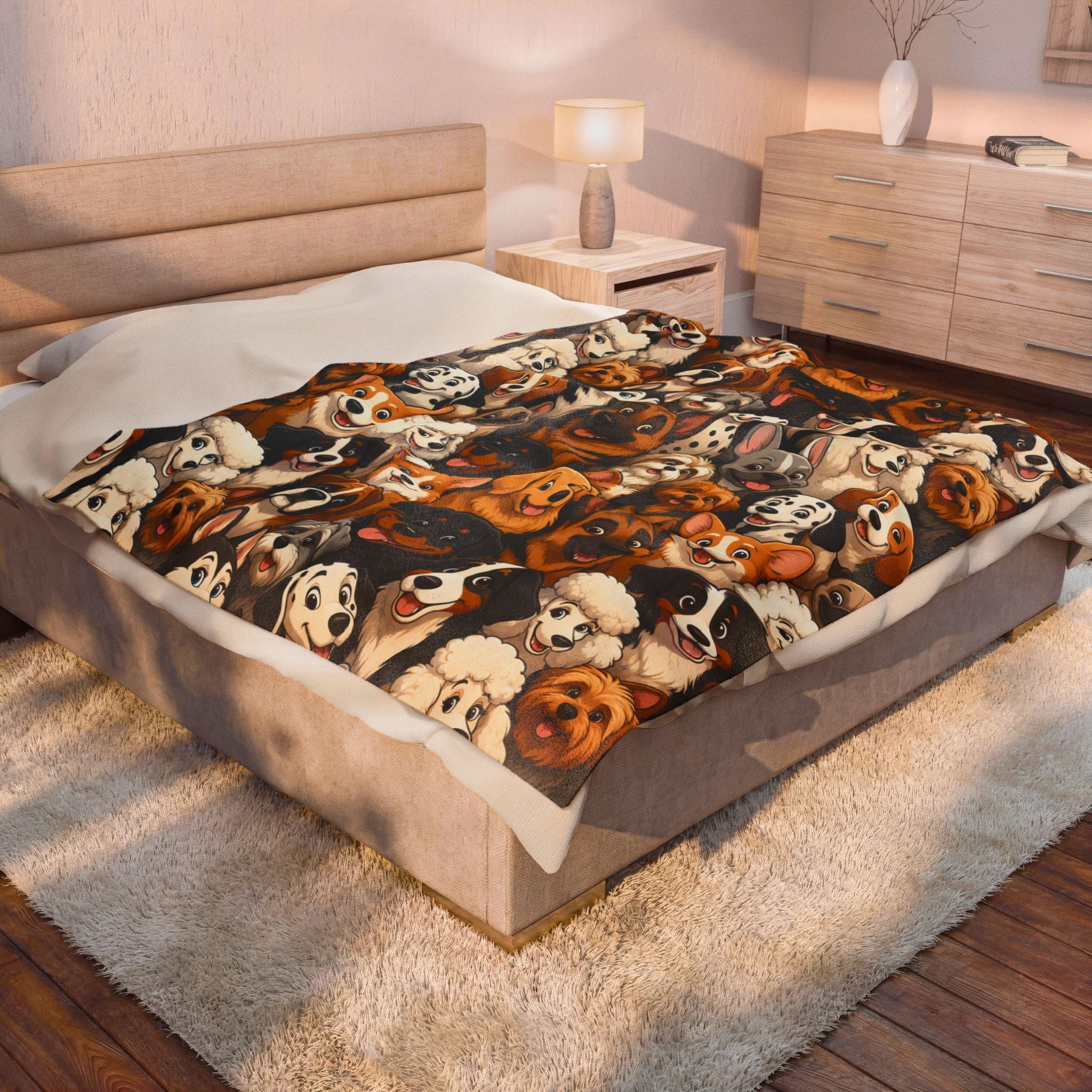 Different breed dog blanket fun cartoon art Printify