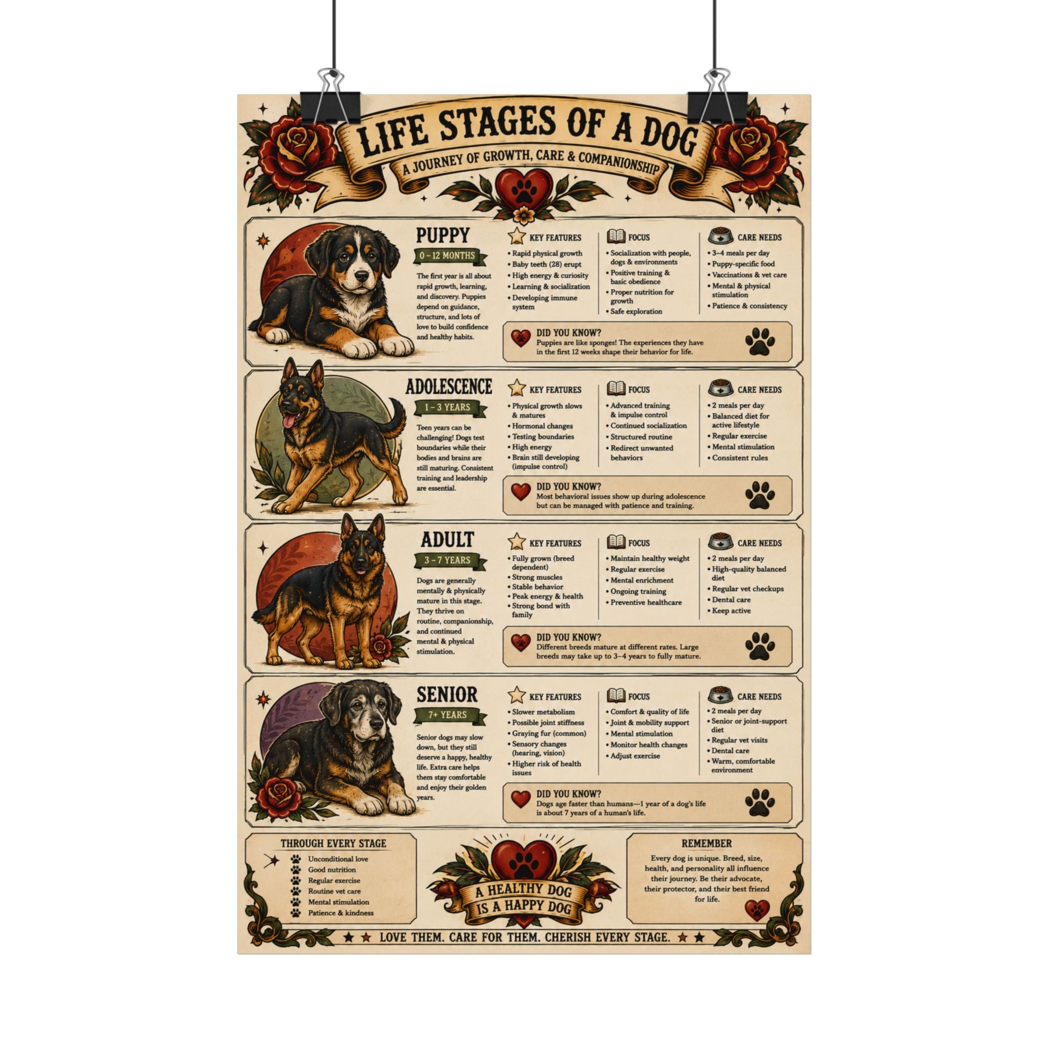 Life stages of dogs poster decal