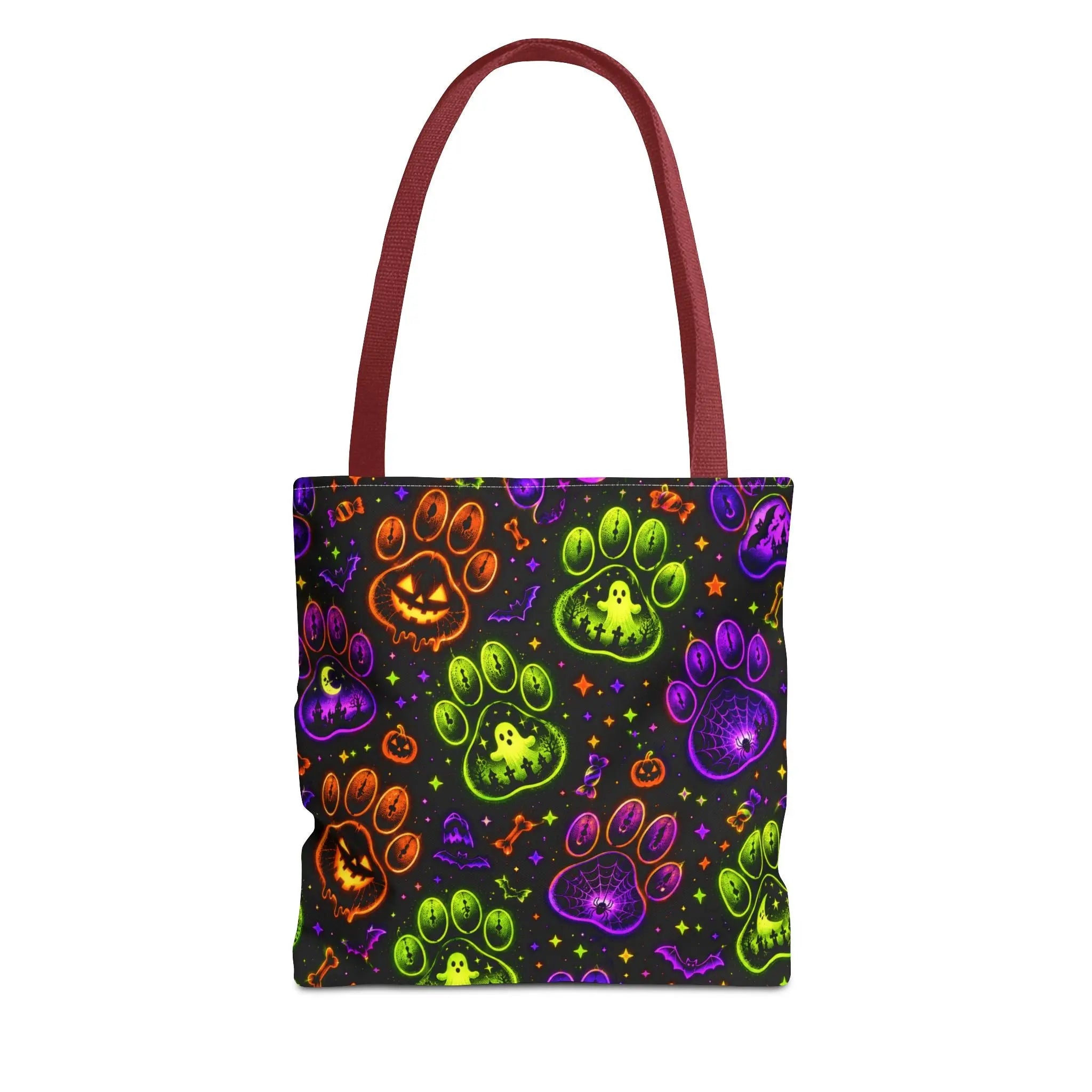 Spooky Neon Paw Print Tote Bag – Halloween Dog Lover Gift Printify