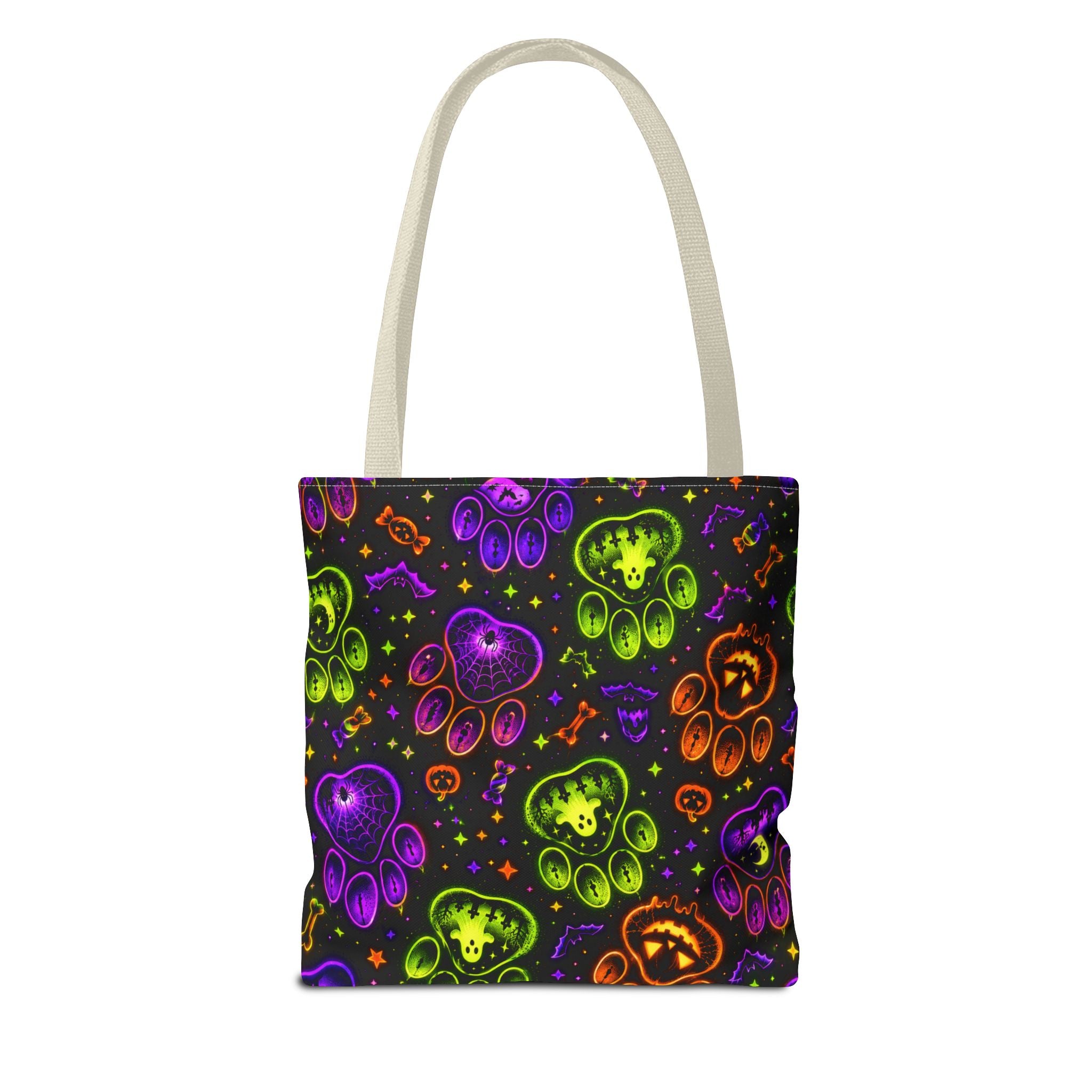 Spooky Neon Paw Print Tote Bag – Halloween Dog Lover Gift